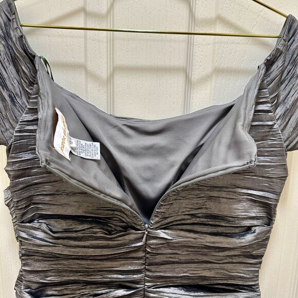 Jeanne Alexander Women's Ruched Crinkle Midi Dress Size 12 Metallic Silver - Picture 12 of 16